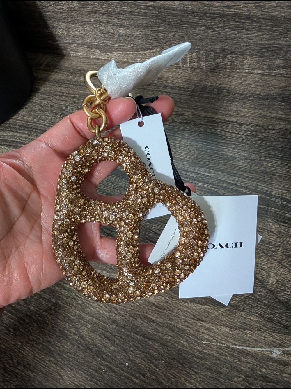 COACH Gold Crystal Pretzel Keychain Charm - Picture 6 of 6